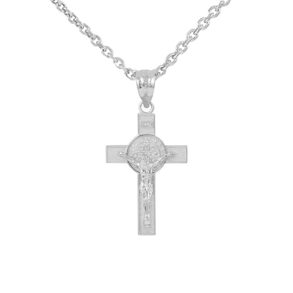 Solid Gold St. Benedict Crucifix Pendant Necklace (1.10"), view 3