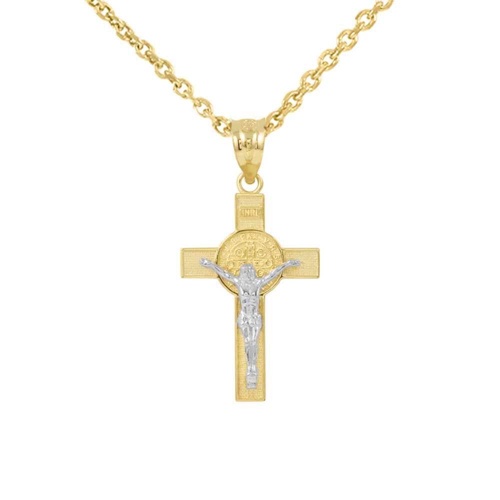Solid Gold St. Benedict Crucifix Pendant Necklace (1.10"), view 4