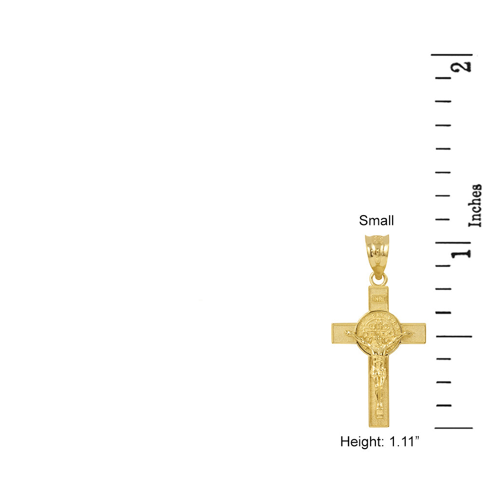 Solid Gold St. Benedict Crucifix Pendant Necklace (1.10"), view 5
