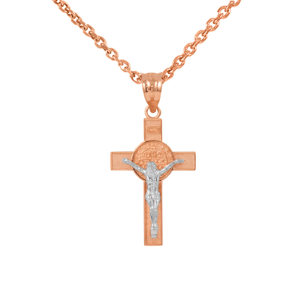 Solid Gold St. Benedict Crucifix Pendant Necklace (1.10"), view 6