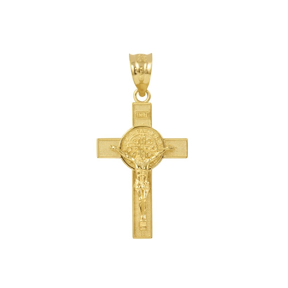 Solid Gold St. Benedict Crucifix Pendant Necklace (1.10"), view 7