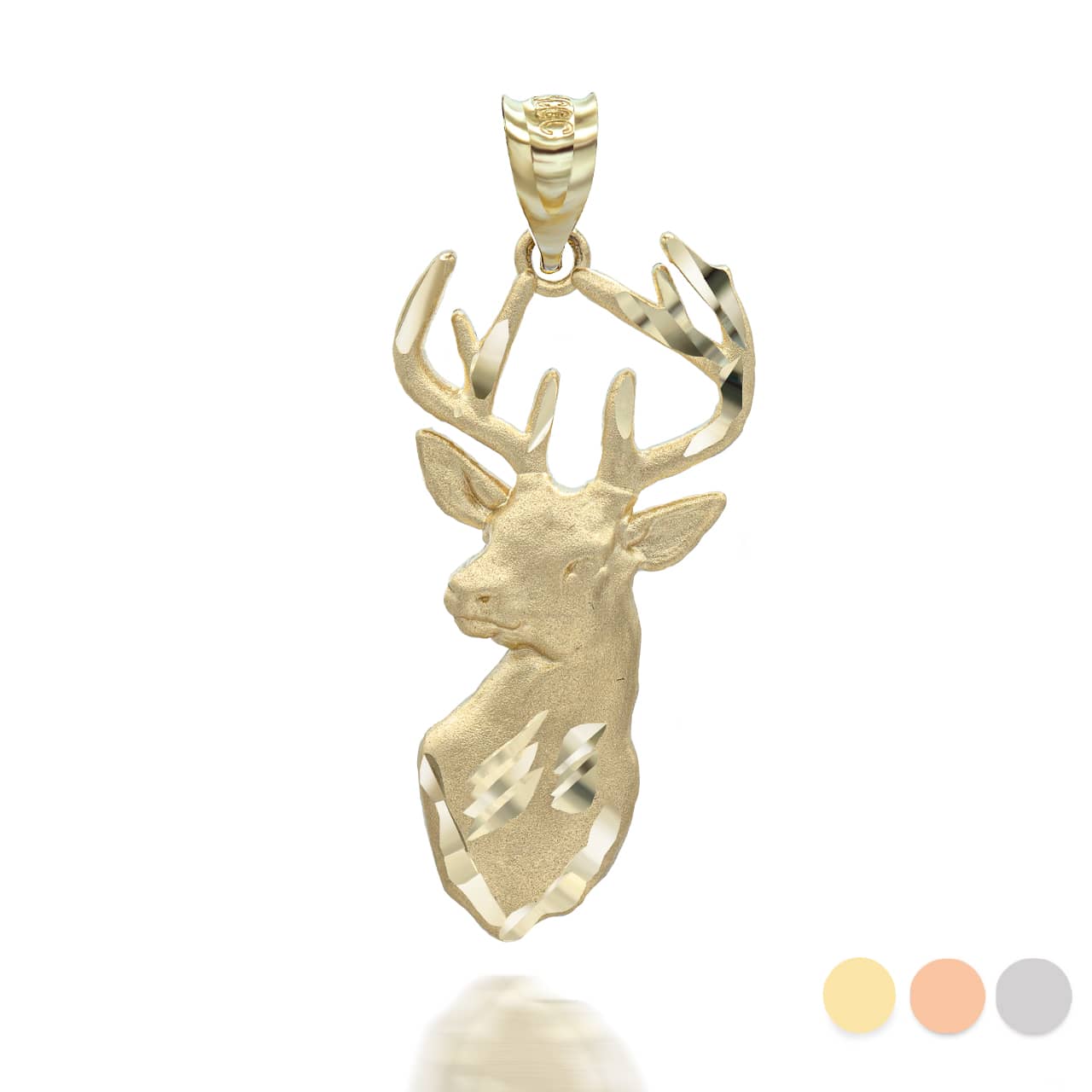 Solid Gold Stag Head Pendant Necklace