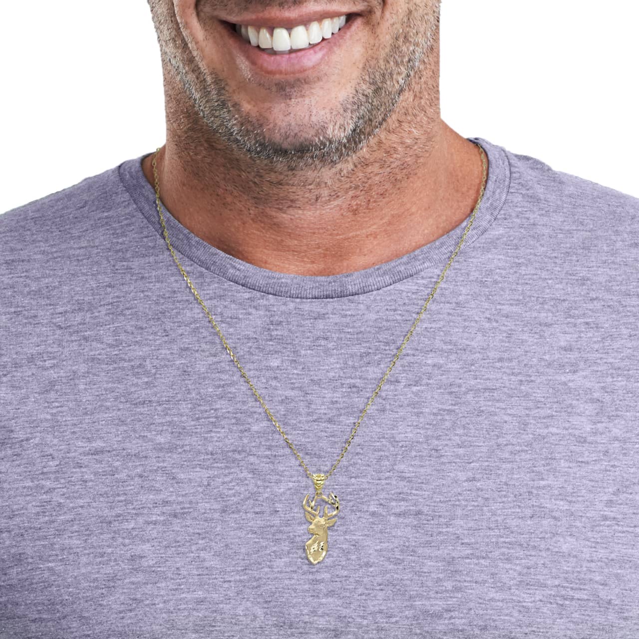 Solid Gold Stag Head Pendant Necklace, view 2