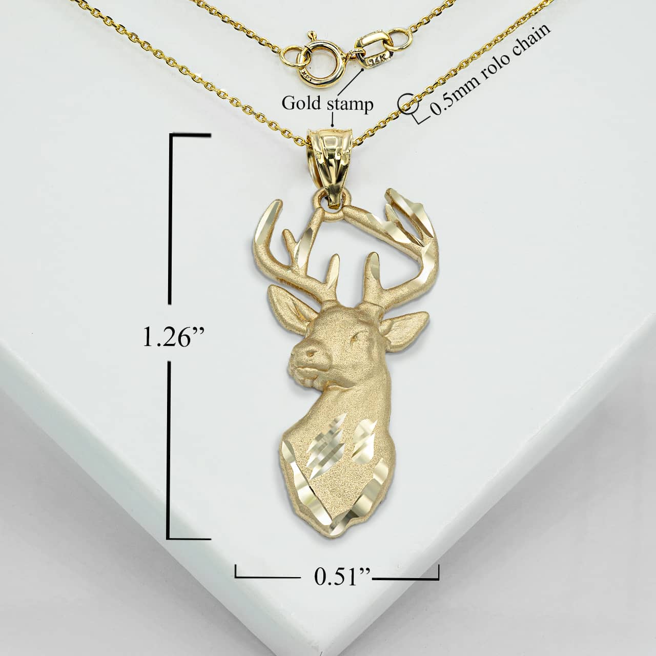 Solid Gold Stag Head Pendant Necklace, view 3