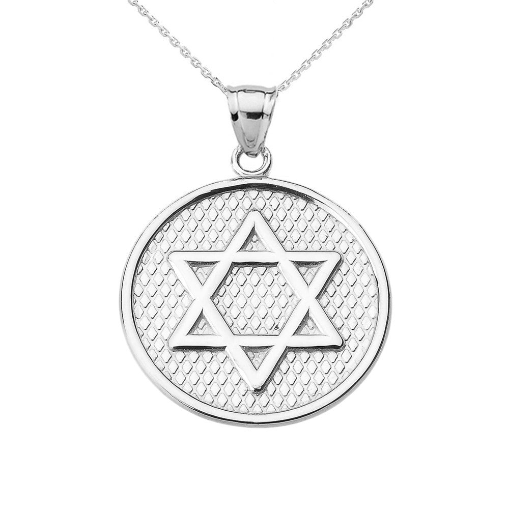 Solid Gold Star of David Round Pendant Necklace, view 3