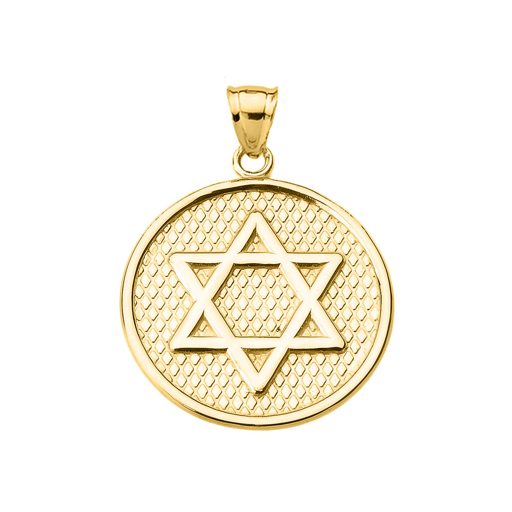 Solid Gold Star of David Round Pendant Necklace, view 4