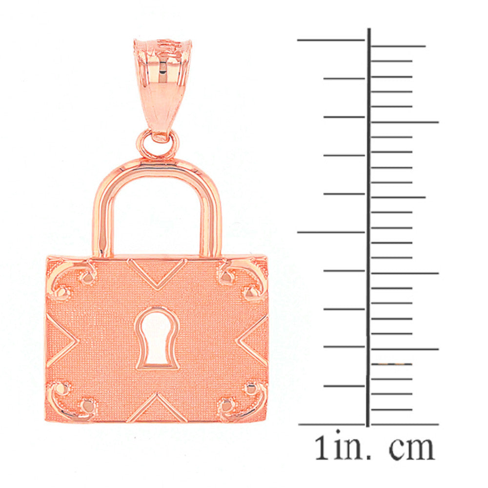 Solid Gold Swirl Rectangle Keyhole Padlock Pendant Necklace, view 7
