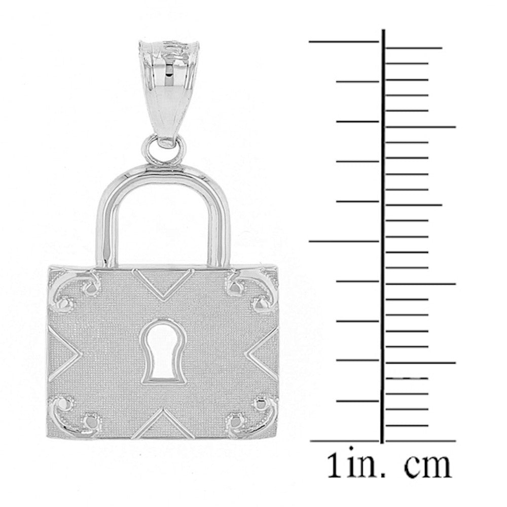 Solid Gold Swirl Rectangle Keyhole Padlock Pendant Necklace, view 9