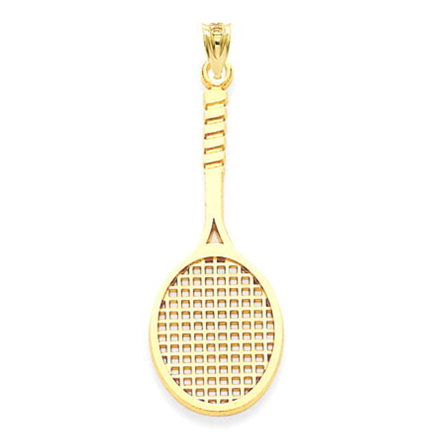 Solid Gold Tennis Racket Sports Charm Pendant Necklace