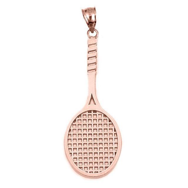 Solid Gold Tennis Racket Sports Charm Pendant Necklace, view 2