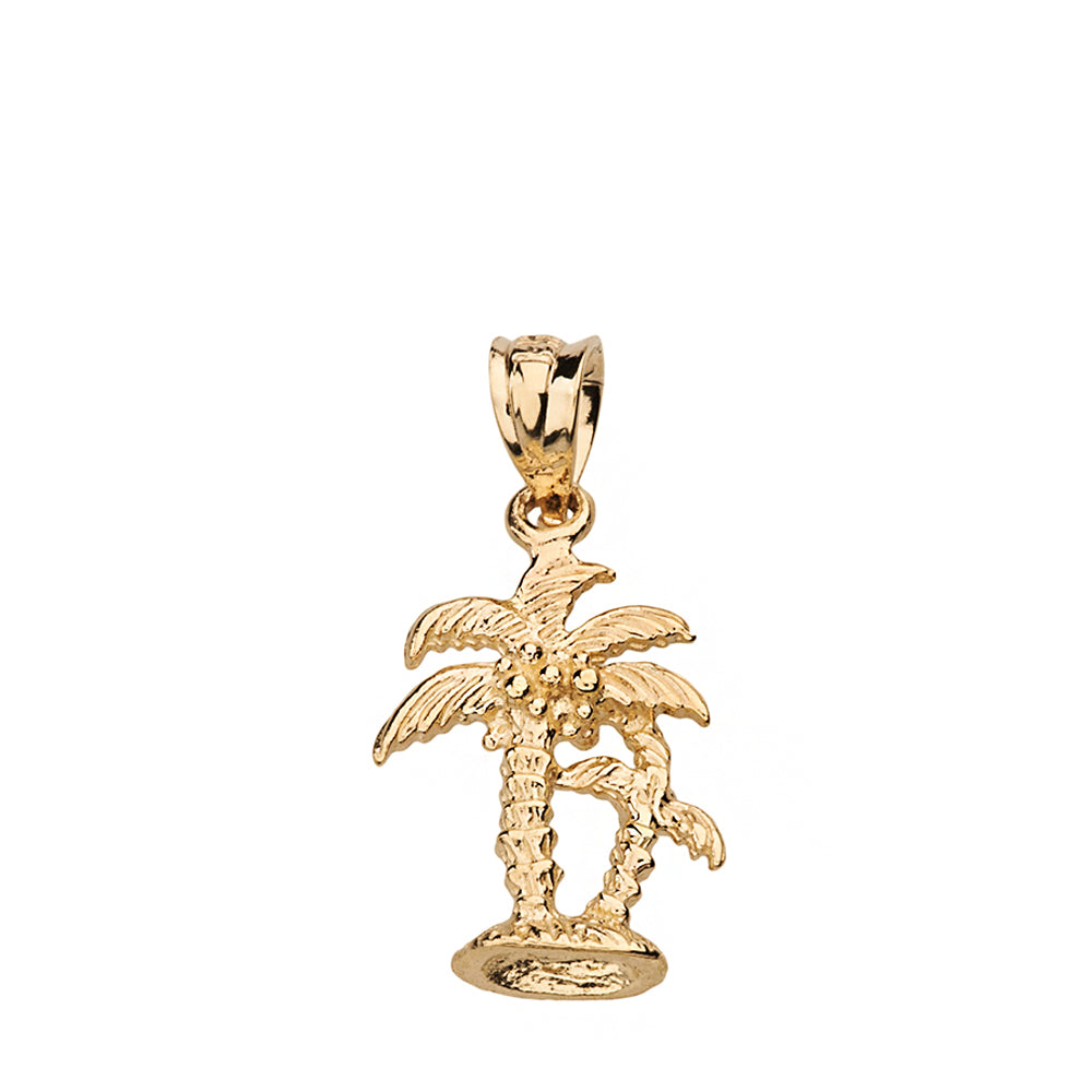 Solid Gold Texture Double Palm Trees Pendant Necklace, view 2