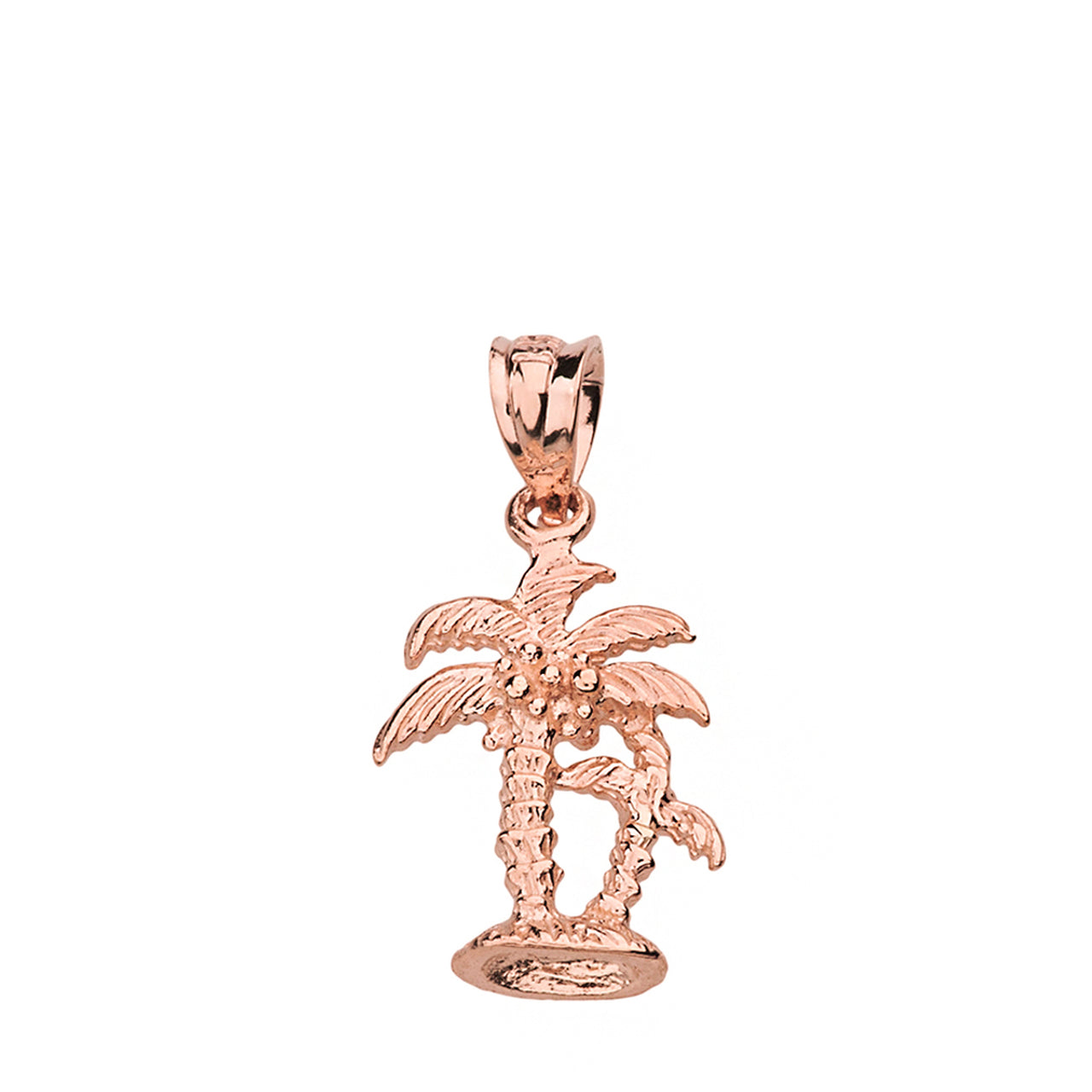 Solid Gold Texture Double Palm Trees Pendant Necklace, view 4