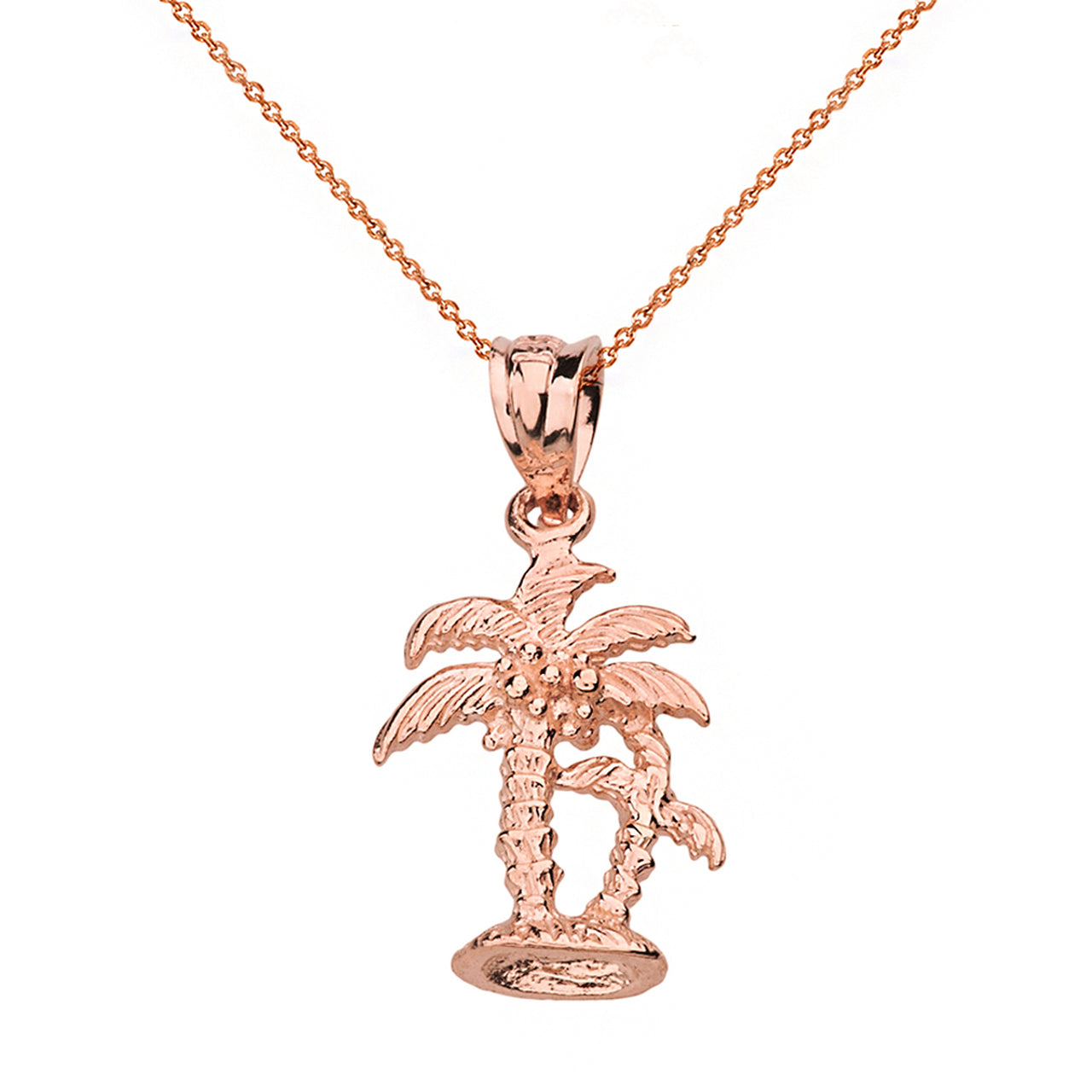 Solid Gold Texture Double Palm Trees Pendant Necklace, view 6
