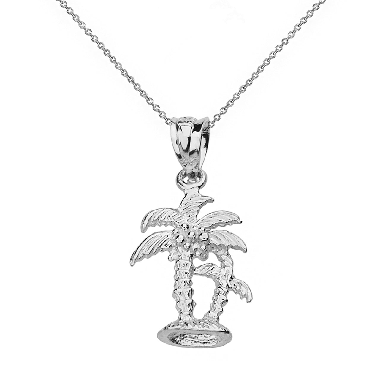Solid Gold Texture Double Palm Trees Pendant Necklace, view 7