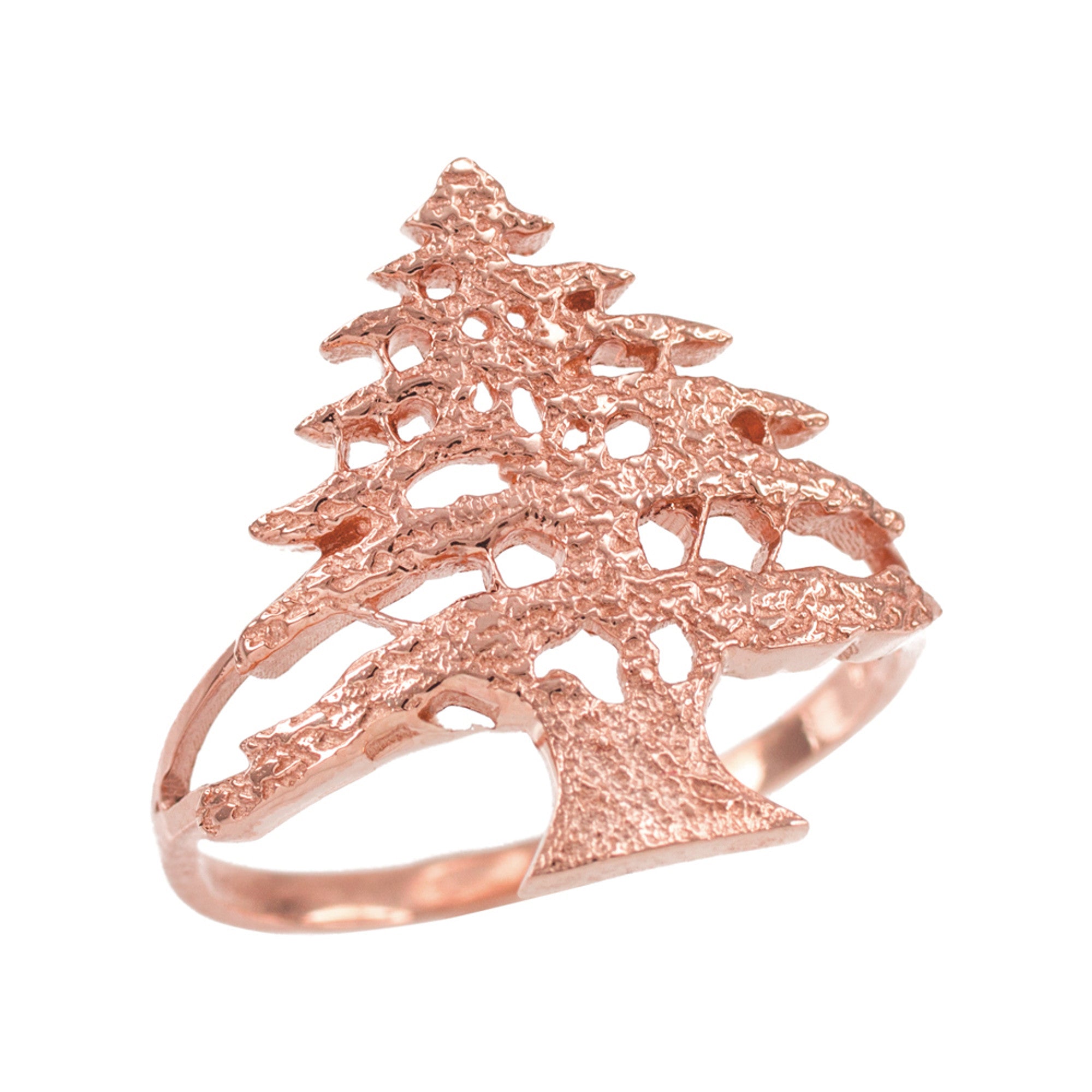 Solid Gold Textured Band Lebanese Cedar Tree Women's Ring, view 2