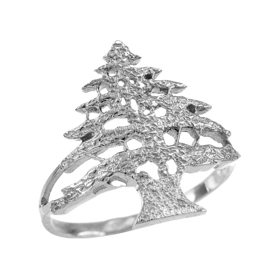 Solid Gold Textured Band Lebanese Cedar Tree Women's Ring, view 3