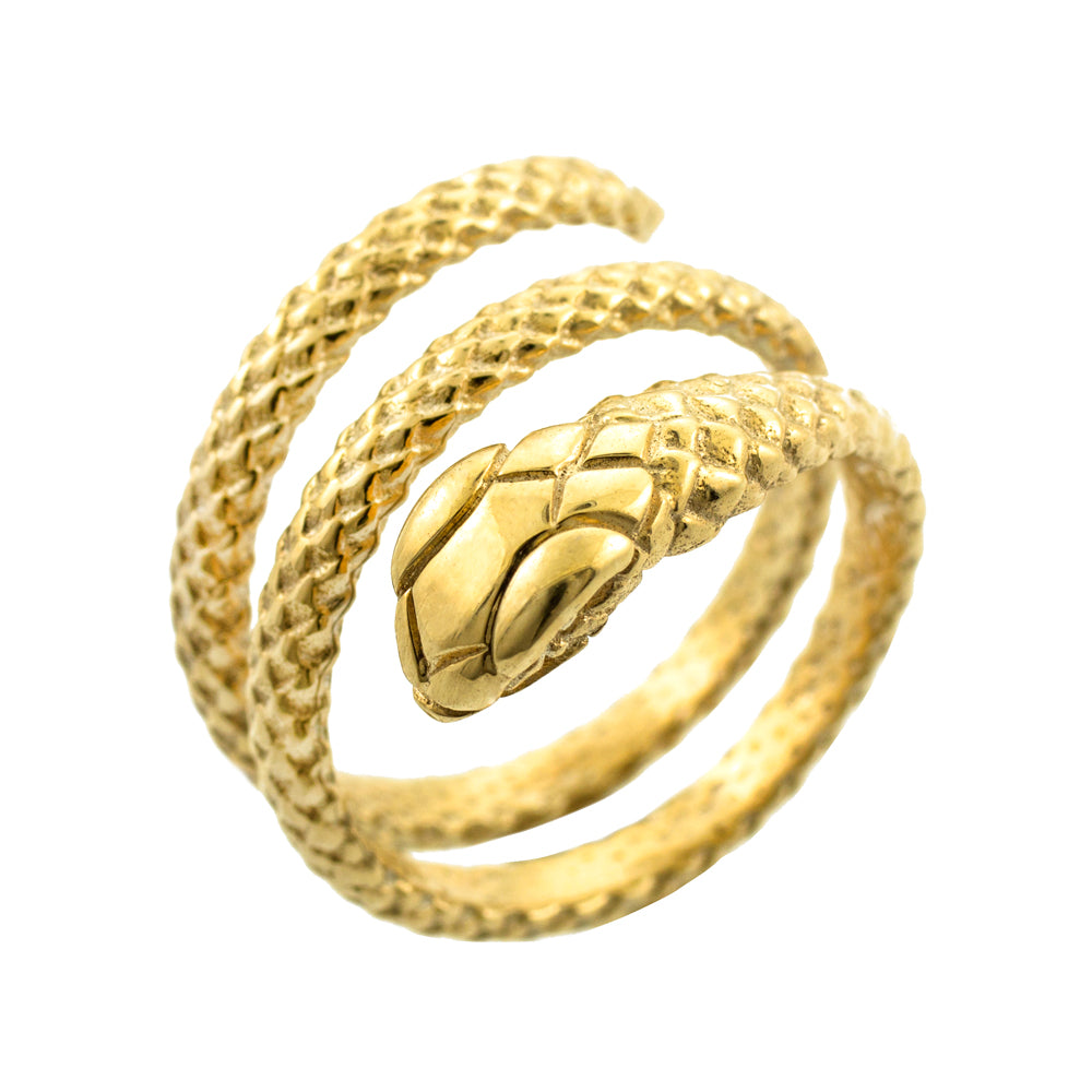 Solid Gold Textured Coiled Serpent Snake Ring