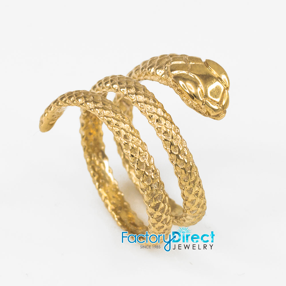 Solid Gold Textured Coiled Serpent Snake Ring, view 2