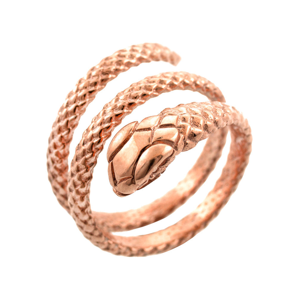 Solid Gold Textured Coiled Serpent Snake Ring, view 3