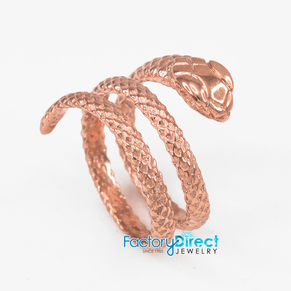 Solid Gold Textured Coiled Serpent Snake Ring, view 4