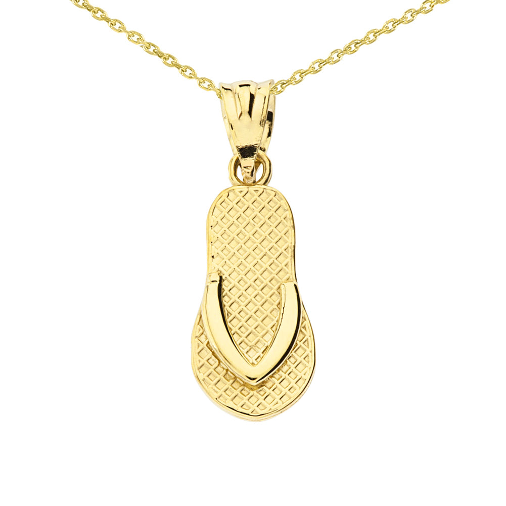 Solid Gold Textured Flip Flop Pendant Necklace