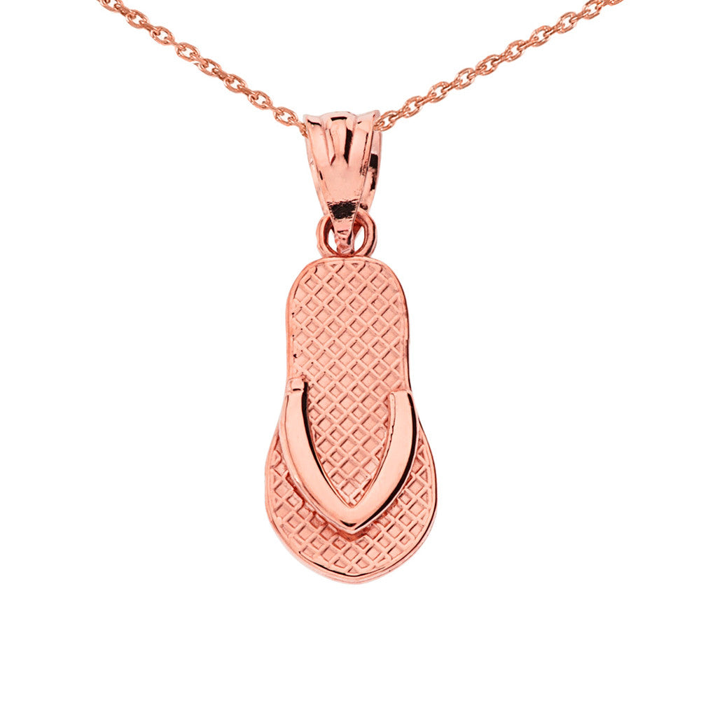 Solid Gold Textured Flip Flop Pendant Necklace, view 2