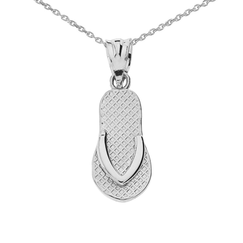 Solid Gold Textured Flip Flop Pendant Necklace, view 3