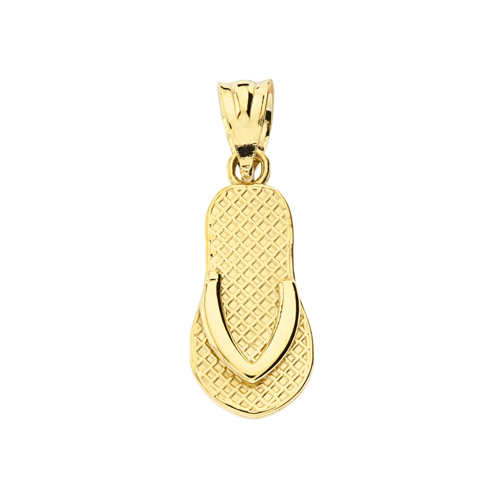 Solid Gold Textured Flip Flop Pendant Necklace, view 4