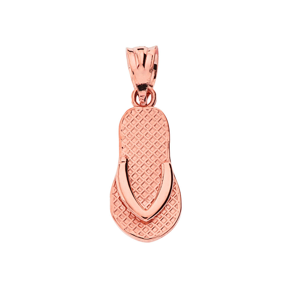 Solid Gold Textured Flip Flop Pendant Necklace, view 5