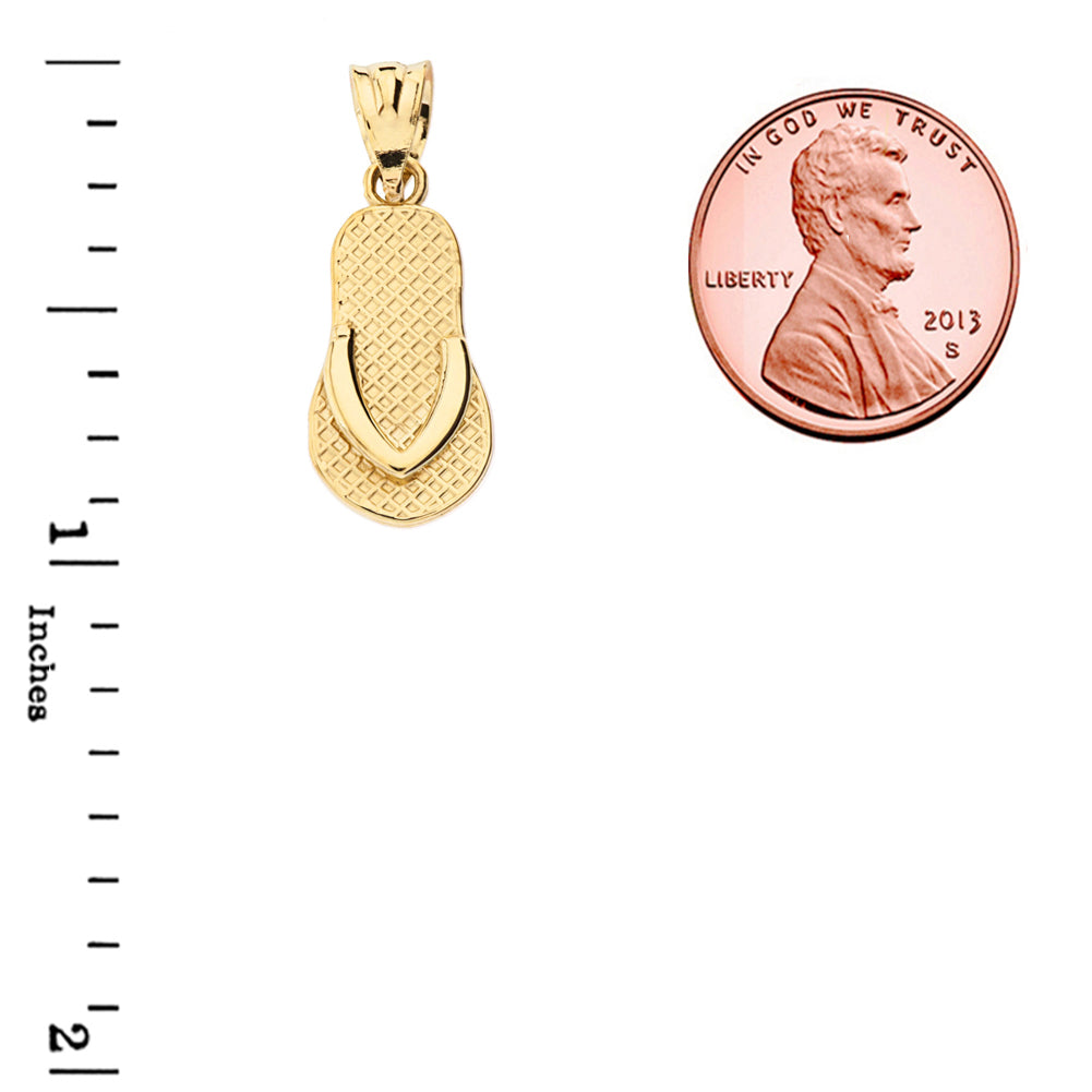 Solid Gold Textured Flip Flop Pendant Necklace, view 7