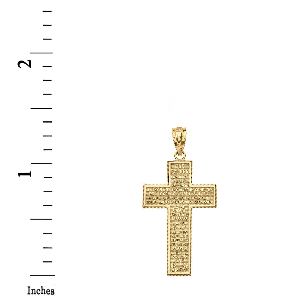 Solid Gold The Lord's Our Father Prayer Cross Pendant Necklace, view 2