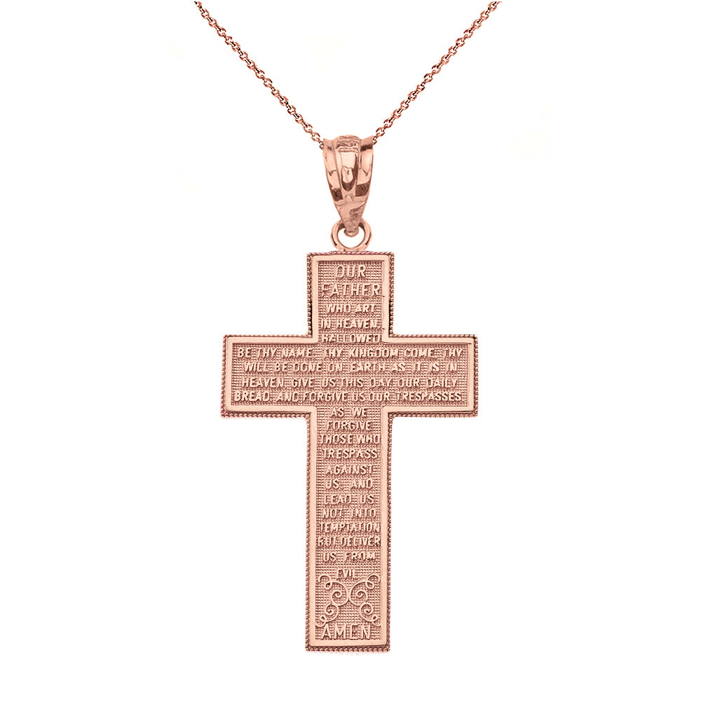 Solid Gold The Lord's Our Father Prayer Cross Pendant Necklace, view 3