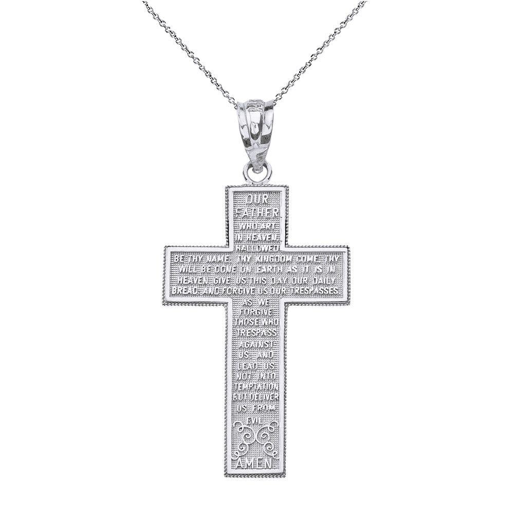Solid Gold The Lord's Our Father Prayer Cross Pendant Necklace, view 4