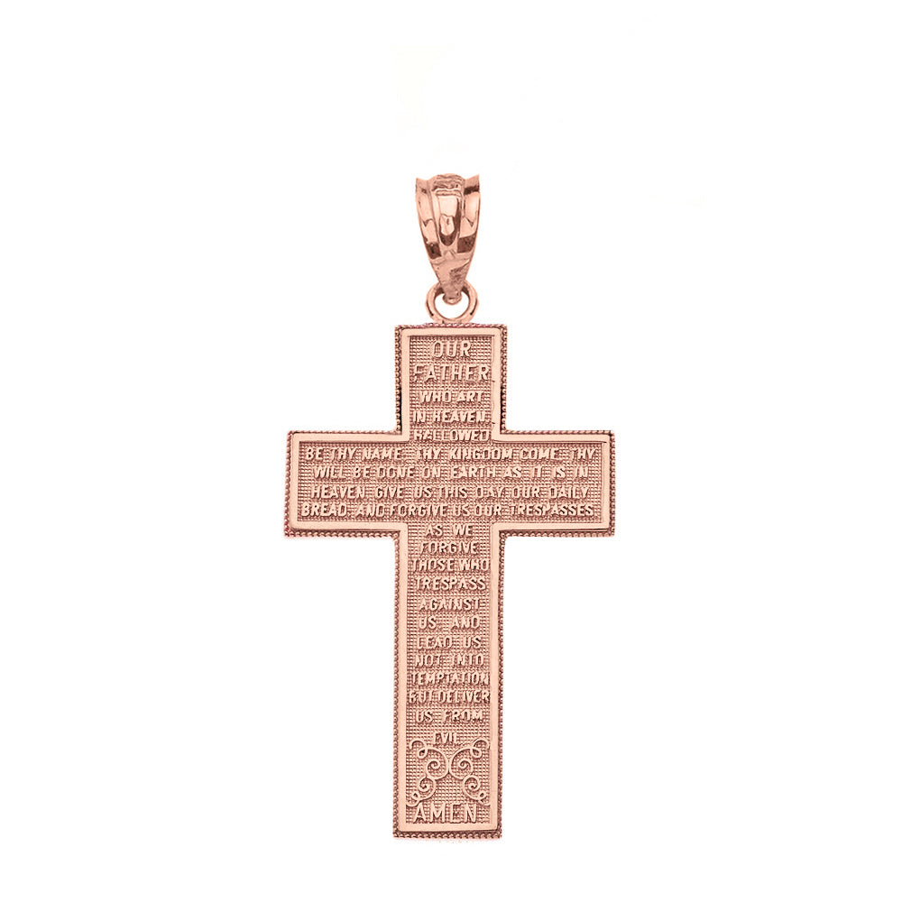 Solid Gold The Lord's Our Father Prayer Cross Pendant Necklace, view 5