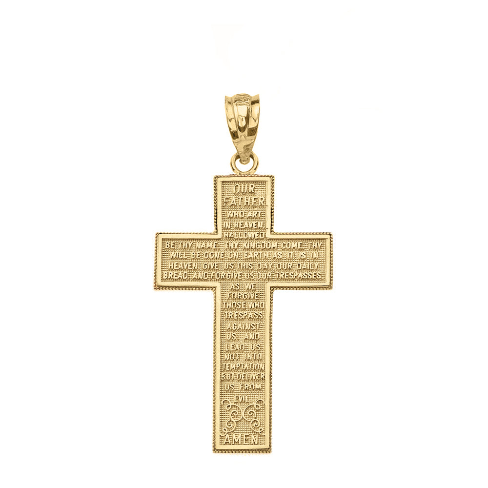 Solid Gold The Lord's Our Father Prayer Cross Pendant Necklace, view 9