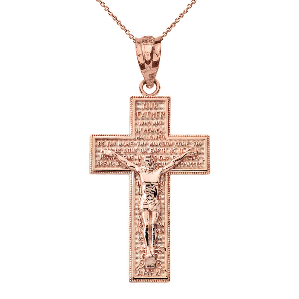 Solid Gold The Lord's Our Father Prayer Crucifix Pendant Necklace, view 3