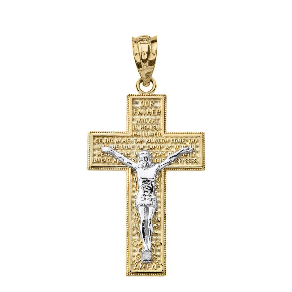 Solid Gold The Lord's Our Father Prayer Crucifix Pendant Necklace, view 5