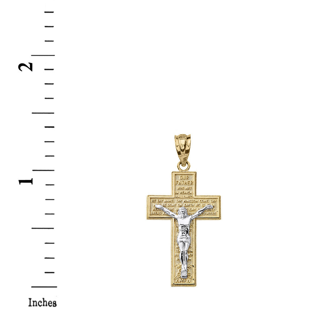 Solid Gold The Lord's Our Father Prayer Crucifix Pendant Necklace, view 6
