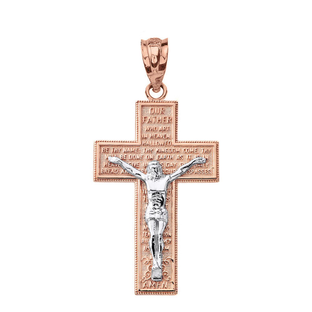 Solid Gold The Lord's Our Father Prayer Crucifix Pendant Necklace, view 7