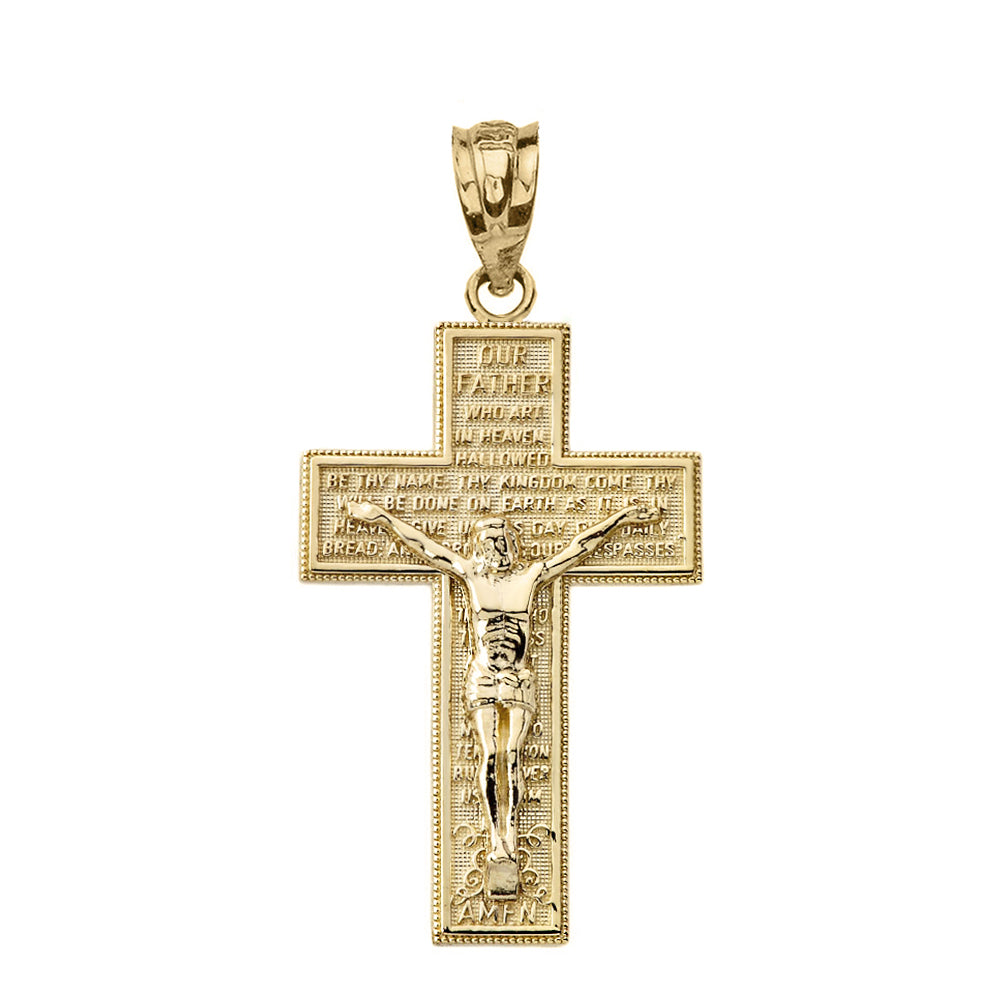 Solid Gold The Lord's Our Father Prayer Crucifix Pendant Necklace, view 9