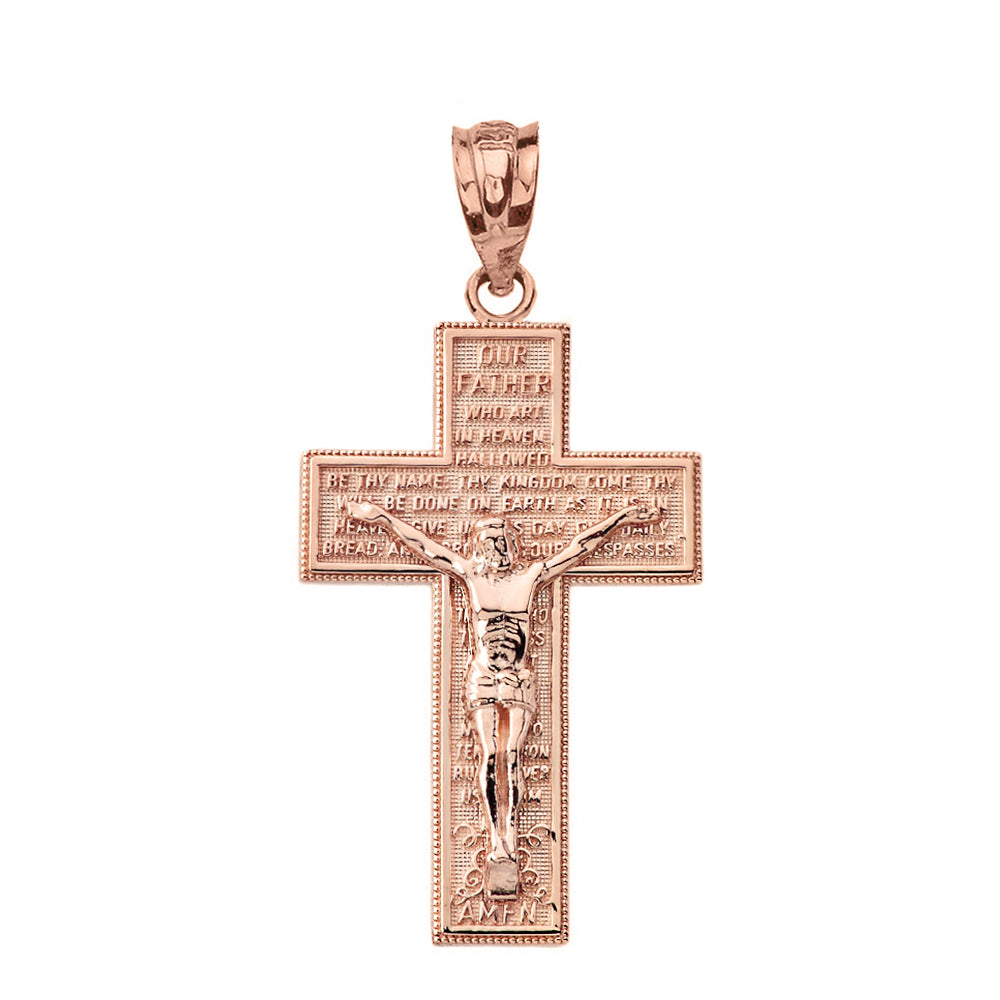 Solid Gold The Lord's Our Father Prayer Crucifix Pendant Necklace, view 10