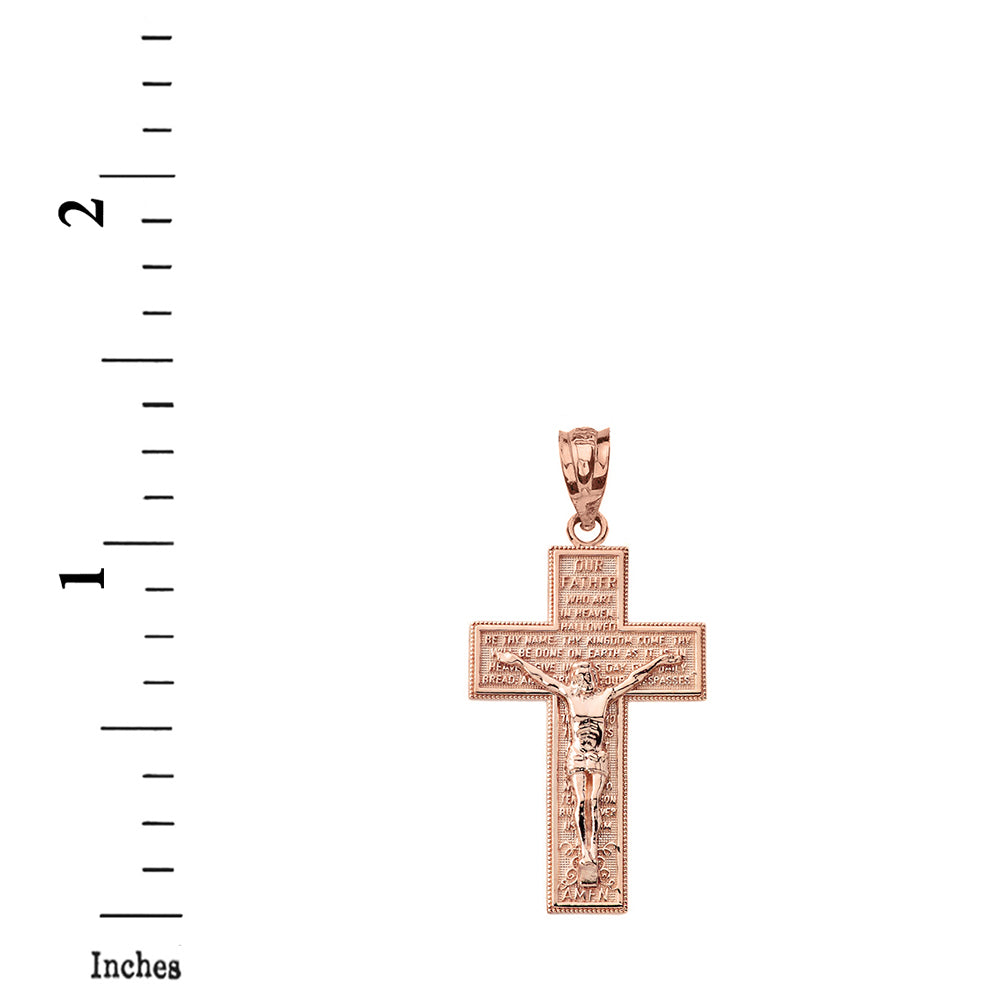 Solid Gold The Lord's Our Father Prayer Crucifix Pendant Necklace, view 11