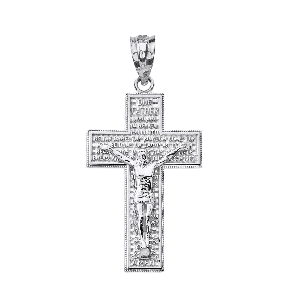 Solid Gold The Lord's Our Father Prayer Crucifix Pendant Necklace, view 12