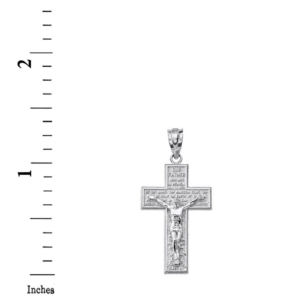 Solid Gold The Lord's Our Father Prayer Crucifix Pendant Necklace, view 13