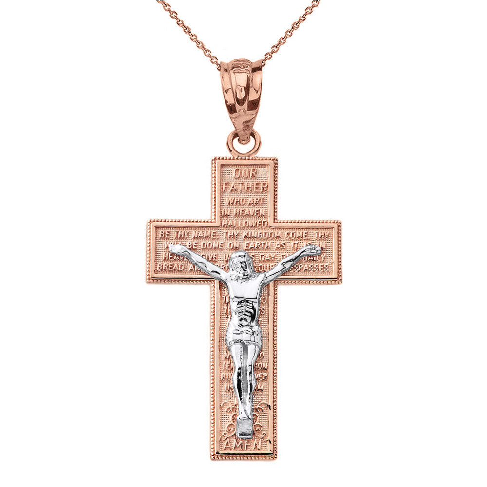 Solid Gold The Lord's Our Father Prayer Crucifix Pendant Necklace, view 15