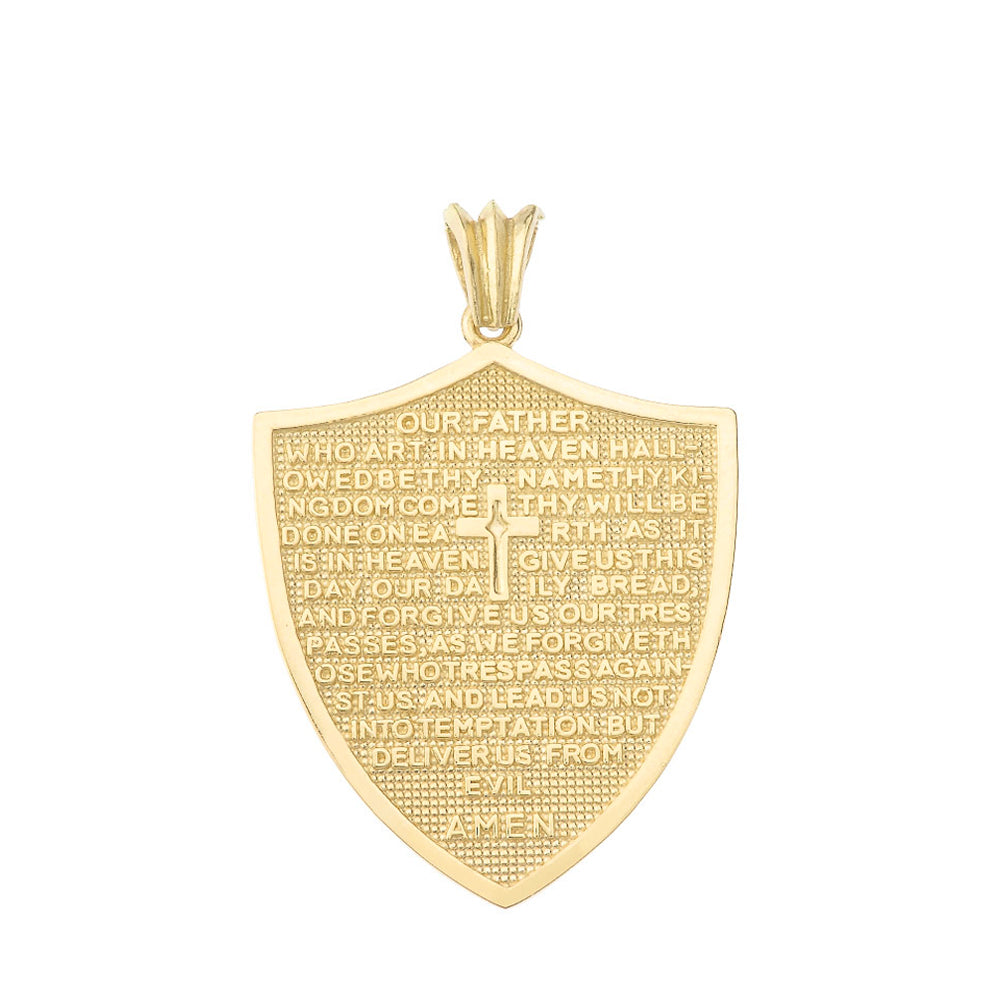 Solid Gold The Lords Prayer Shield Medallion Pendant Necklace, view 2