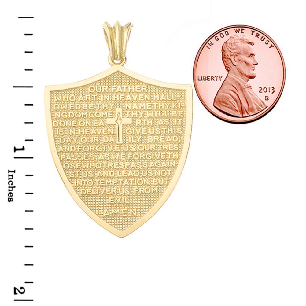 Solid Gold The Lords Prayer Shield Medallion Pendant Necklace, view 3