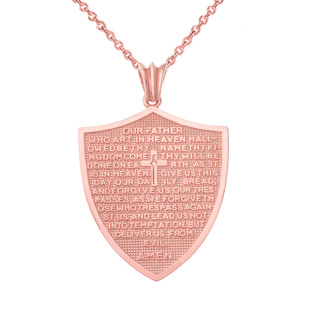 Solid Gold The Lords Prayer Shield Medallion Pendant Necklace, view 4