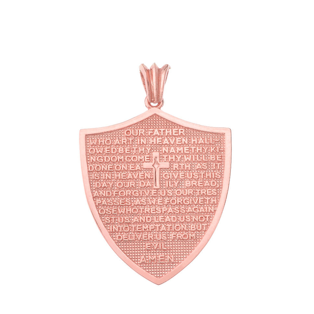 Solid Gold The Lords Prayer Shield Medallion Pendant Necklace, view 5