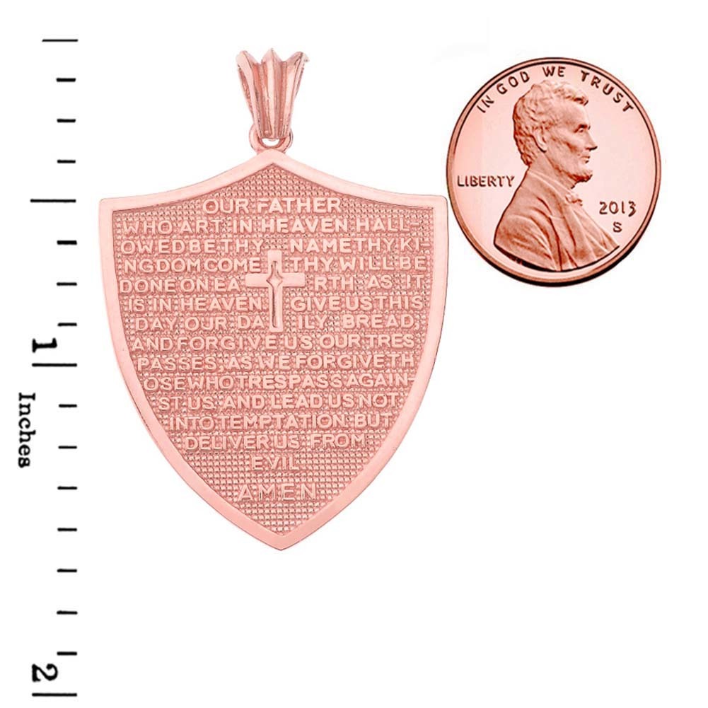Solid Gold The Lords Prayer Shield Medallion Pendant Necklace, view 6